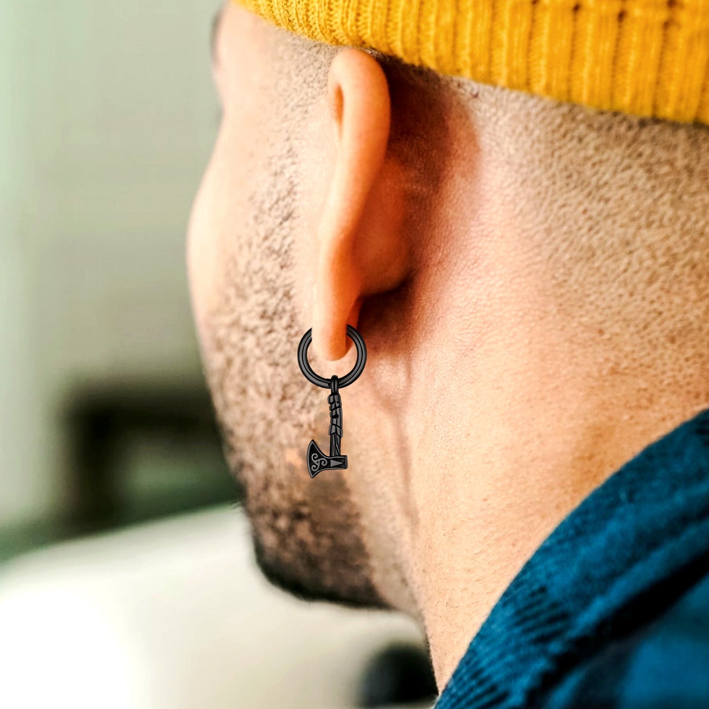 Battle Axe Viking Dangle Hoop Earrings for