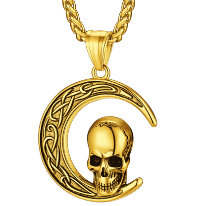 Flash Celtic Crescent Moon Skull Necklace for