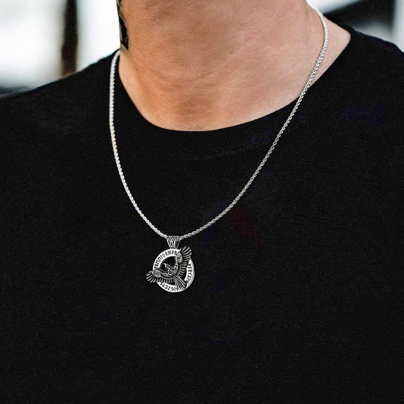 Viking Odin's Raven Necklace for With Runes