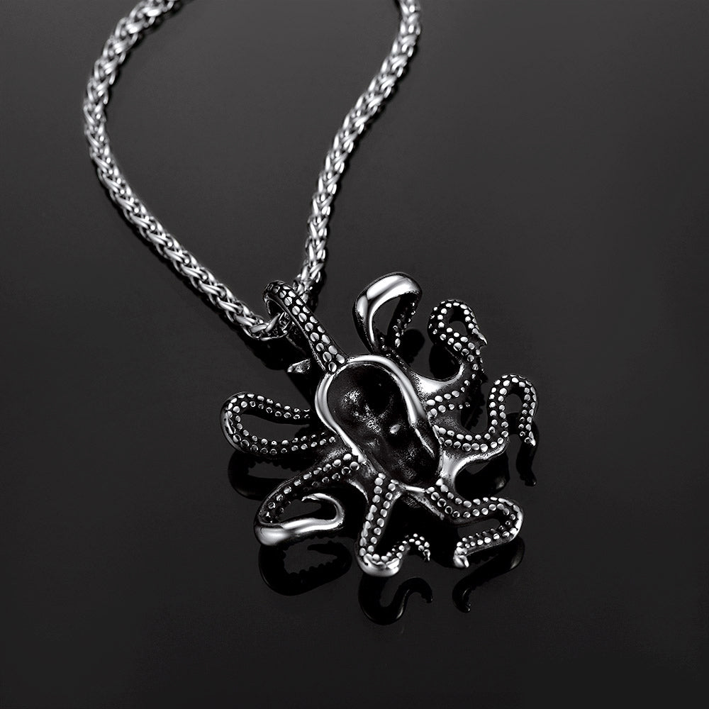 Gothic Octopus Skull Necklace for
