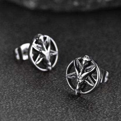 Satanic Baphomet Goat Stud Earrings for