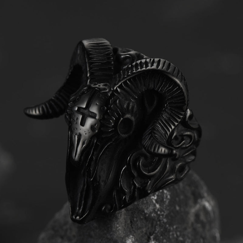 Faithheart Stainless Steel Satan Baphomet Goat Ring for