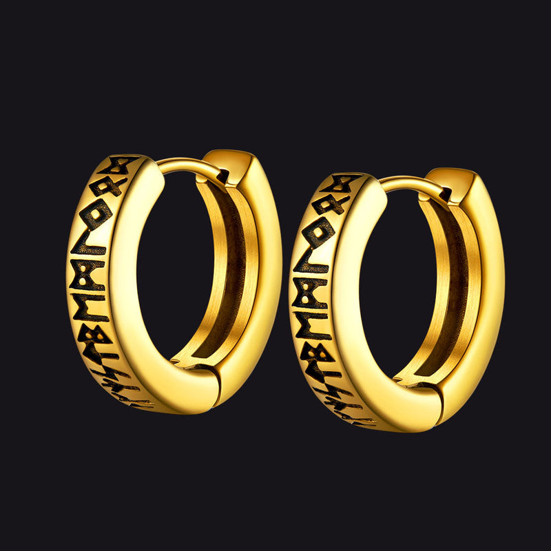 Norse Viking Runes Hoop Huggie Earrings for