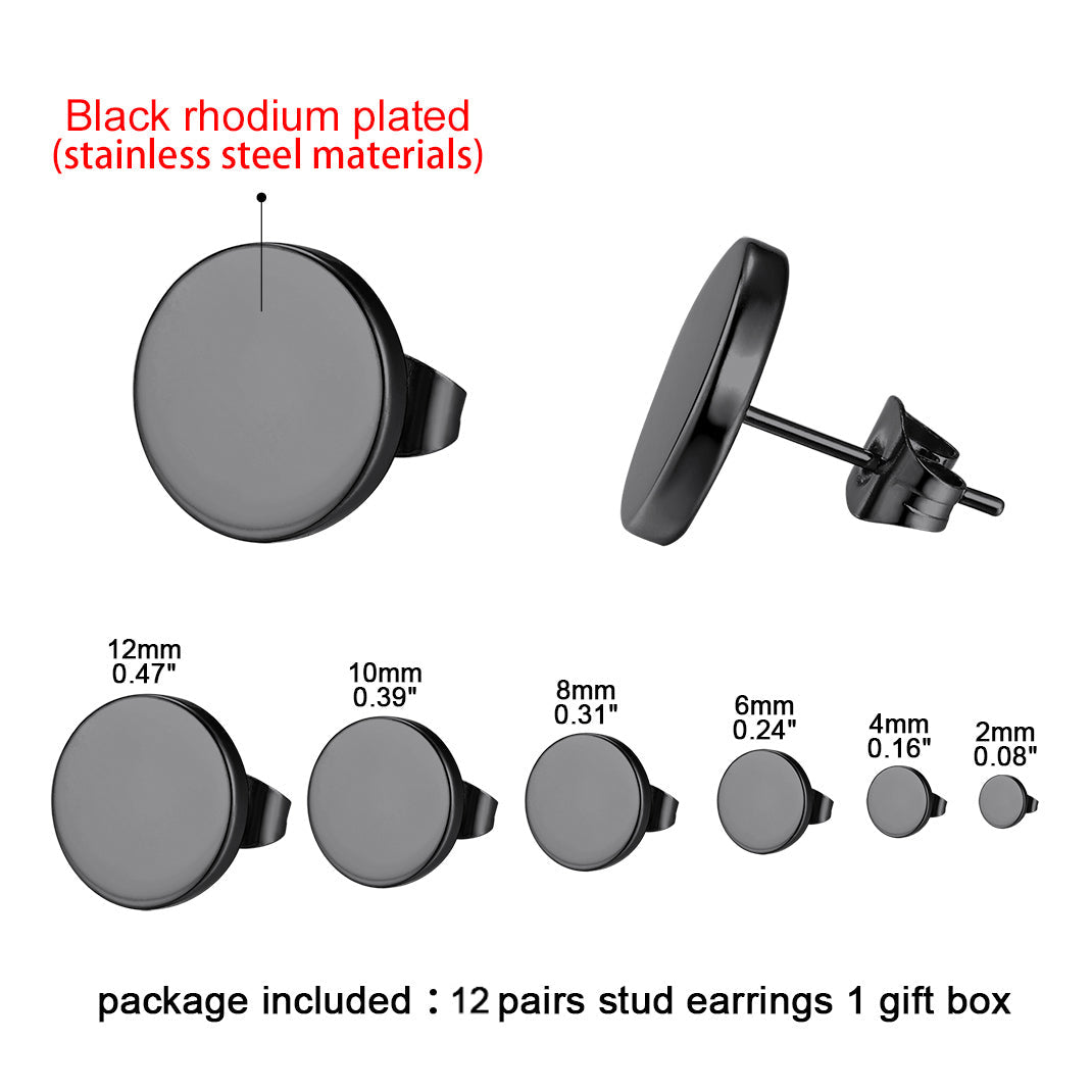 Punk Round Stud Earrings Set for 12 Pairs