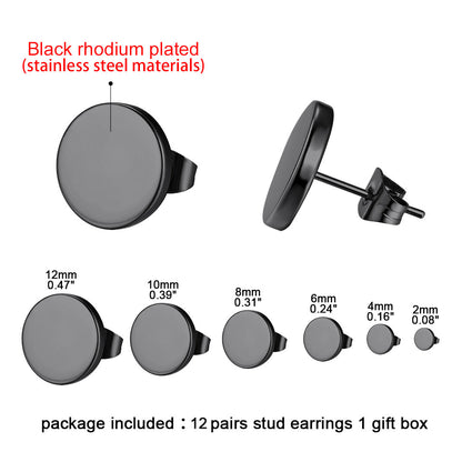 Punk Round Stud Earrings Set for 12 Pairs