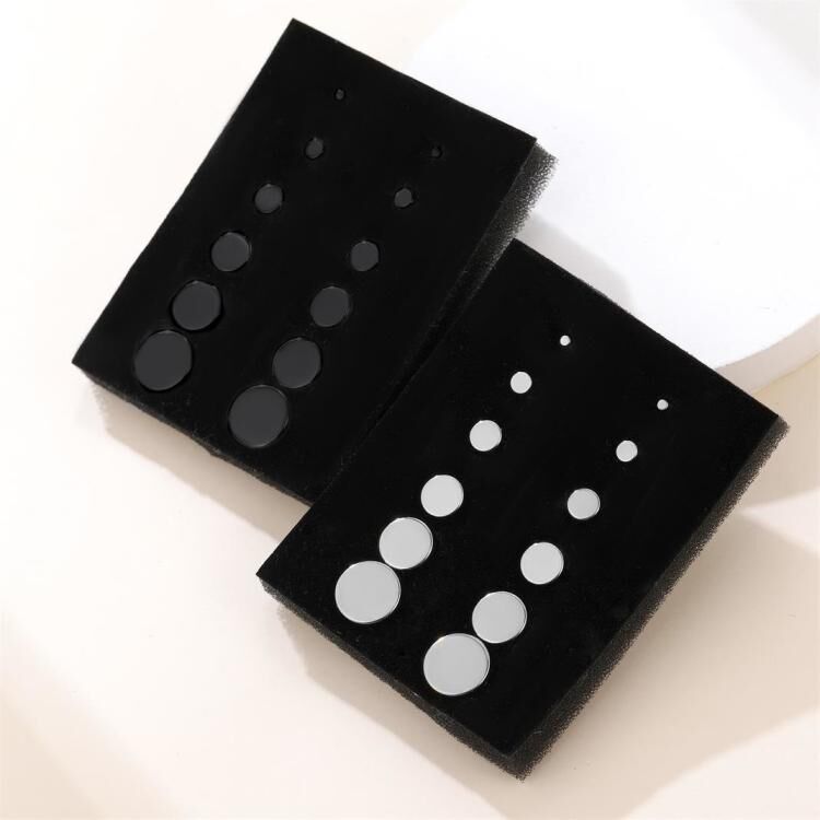 Punk Round Stud Earrings Set for 12 Pairs