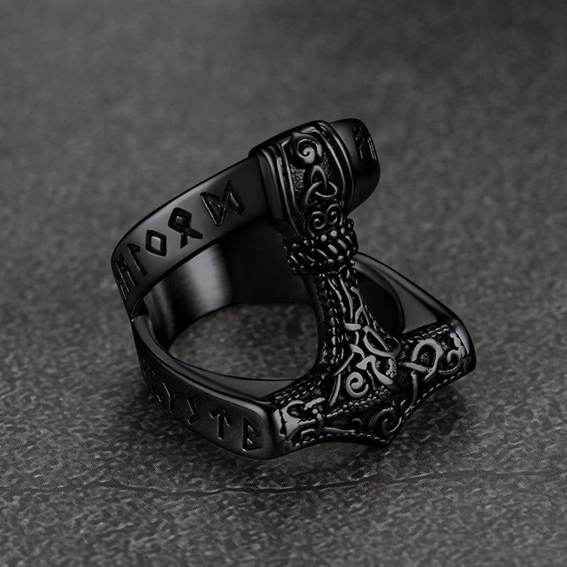 Viking Mjolnir Thor's Hammer Ring With Rune for