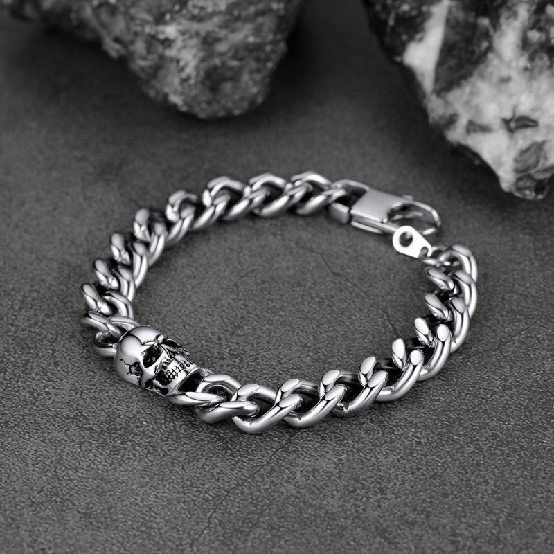 Gothic Heavy Cuban Chain Skull Bracelet for in Stainless Steel