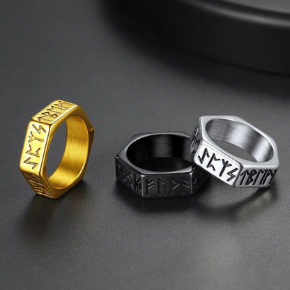 Norse Viking Hexagon Runes Band Ring for