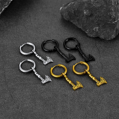 Battle Axe Viking Dangle Hoop Earrings for