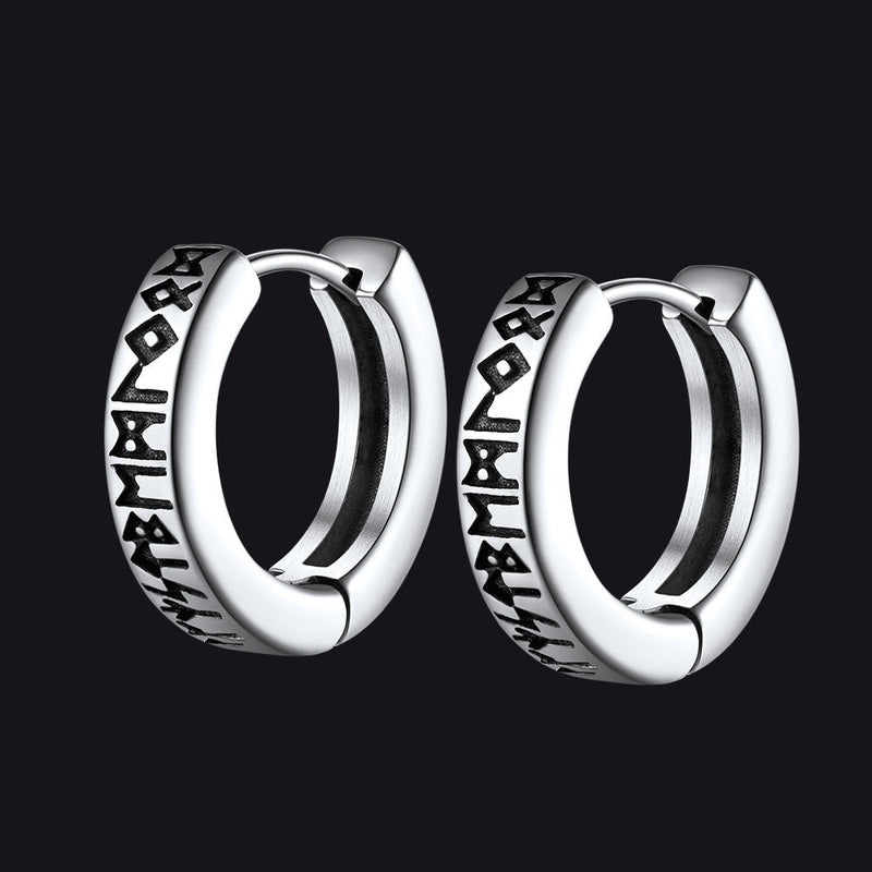 Norse Viking Runes Dangle Hoop Earrings for