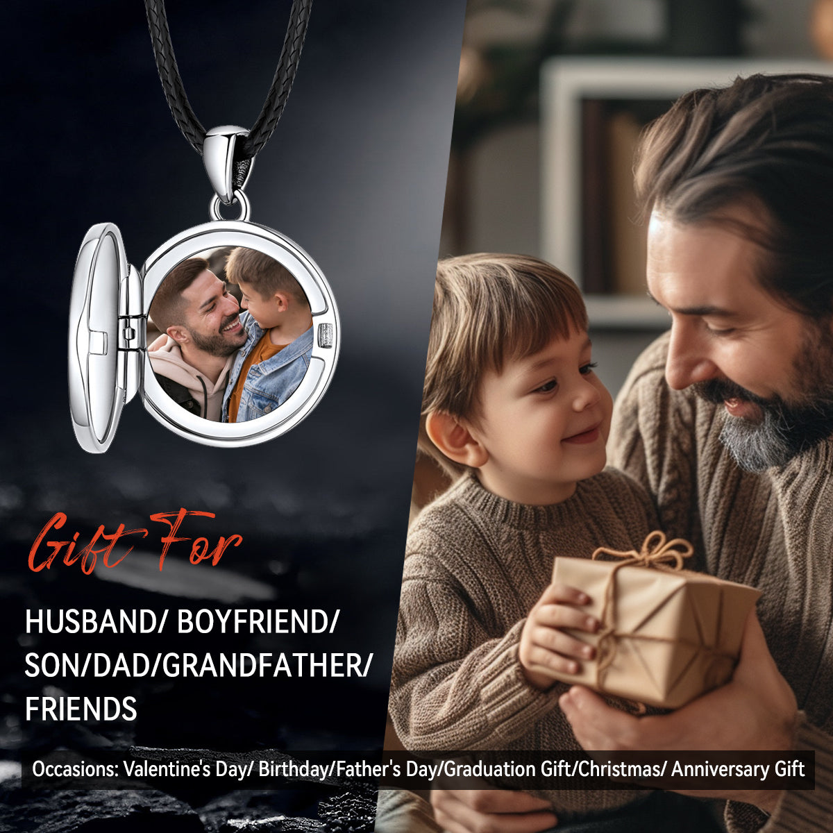 Personalized Photo Locket Necklace With Viking Compass for