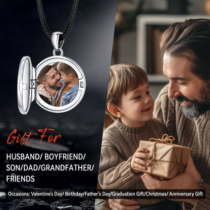 Personalized Photo Locket Necklace With Viking Compass for