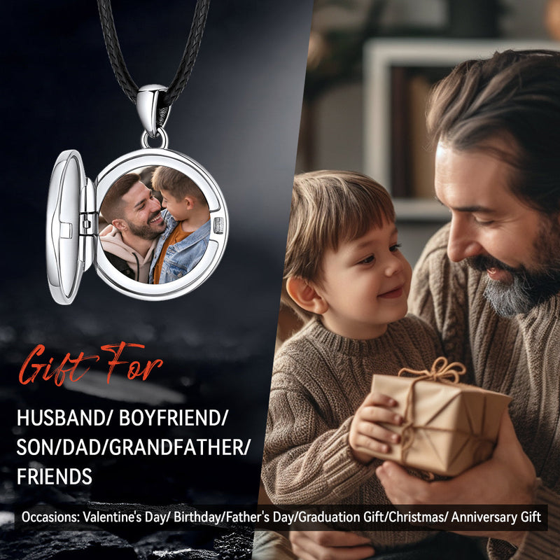 Personalized Photo Locket Necklace With Viking Compass for
