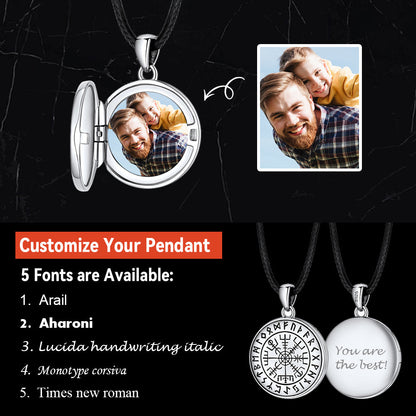 Personalized Photo Locket Necklace With Viking Compass for
