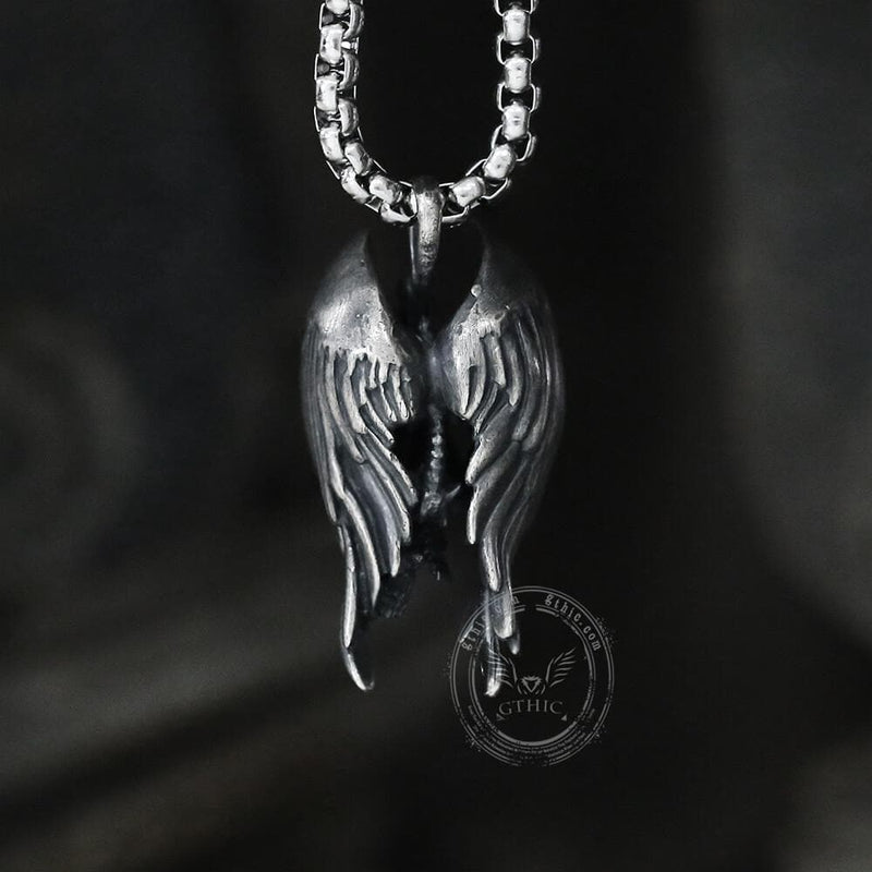 Fallen Angel Sterling Silver Skeleton Pendant