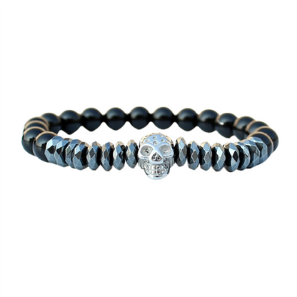Bracelet With Matte Stone Beads / Set Jewelry of Crown and Skull