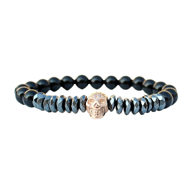 Bracelet With Matte Stone Beads / Set Jewelry of Crown and Skull