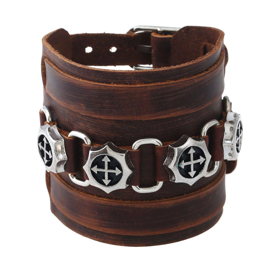 Brown Wide Genuine Leather Bracelet / Punk Wristband for and