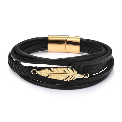 Genuine Leather Bracelet for and / Stainless Steel Leather Bracelet With Feather