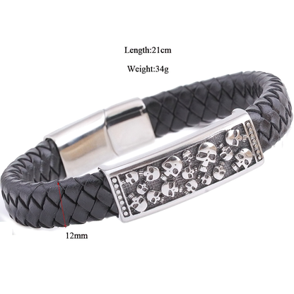 Genuine Leather Stainless Steel Bracelet With Skulls / Jewelry in Rock Punk Style