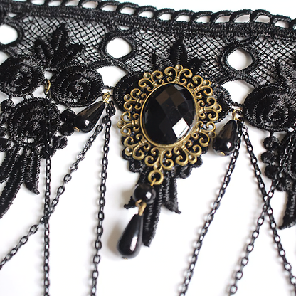 Gothic Lace Necklace for / Jewelry With Black Big Stone