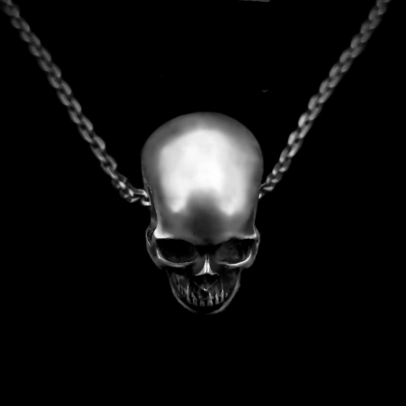 Gothic Pendant in the Form Humans Skull / Copper Silver Color Necklace
