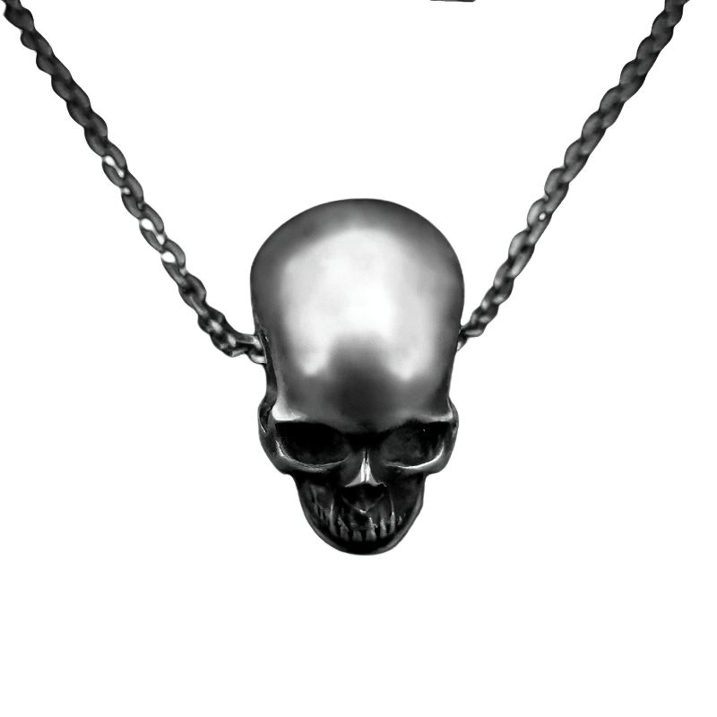 Gothic Pendant in the Form Humans Skull / Copper Silver Color Necklace