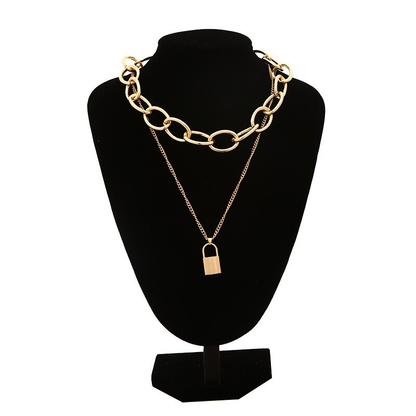 Punk Chain Necklace for / Chunky Chain With Lock Pendant