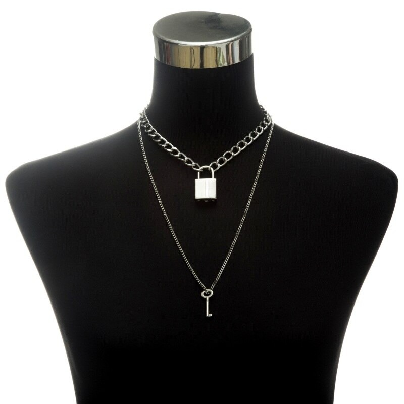 Punk Chain Necklace for / Chunky Chain With Lock Pendant