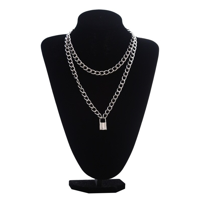 Punk Chain Necklace for / Chunky Chain With Lock Pendant