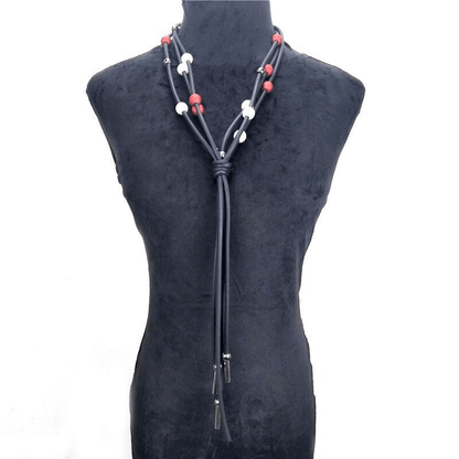 Red and White Pearls Long Necklace / Jewelry / Handmade Rubber Accessories
