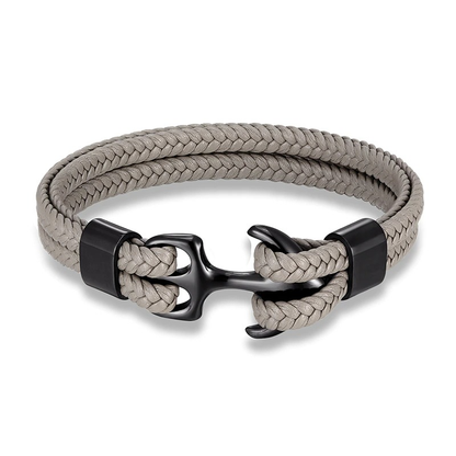 Rope Bracelets With Stainless Steel Anchor / Genuine Leather Bracelets for and