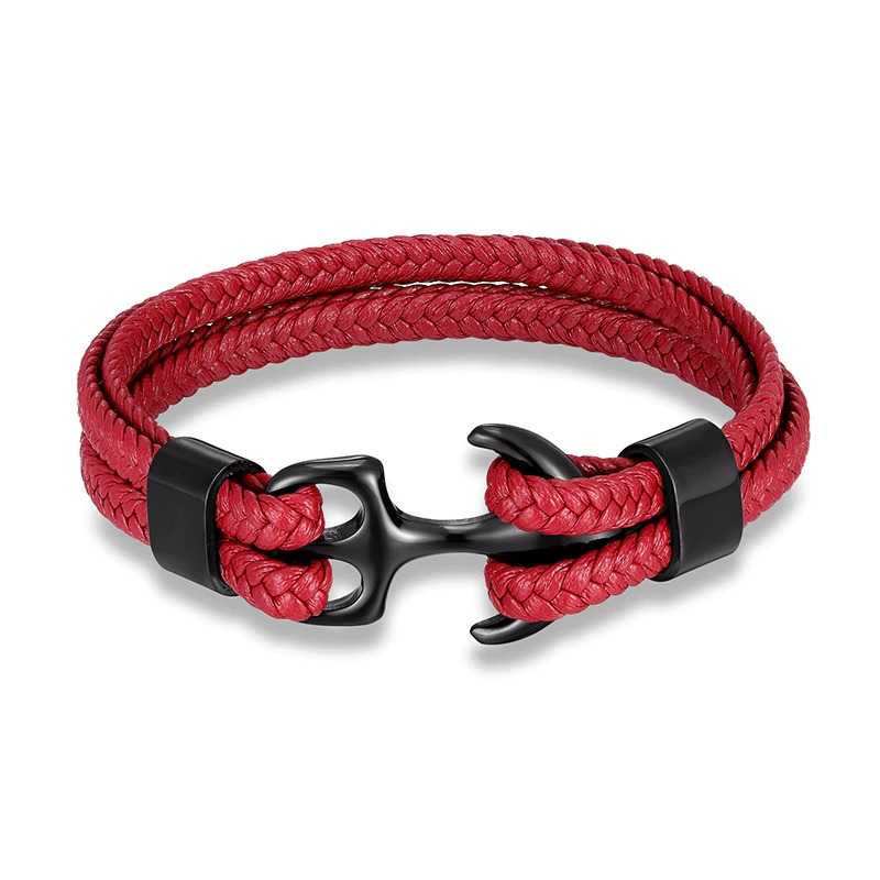 Rope Bracelets With Stainless Steel Anchor / Genuine Leather Bracelets for and