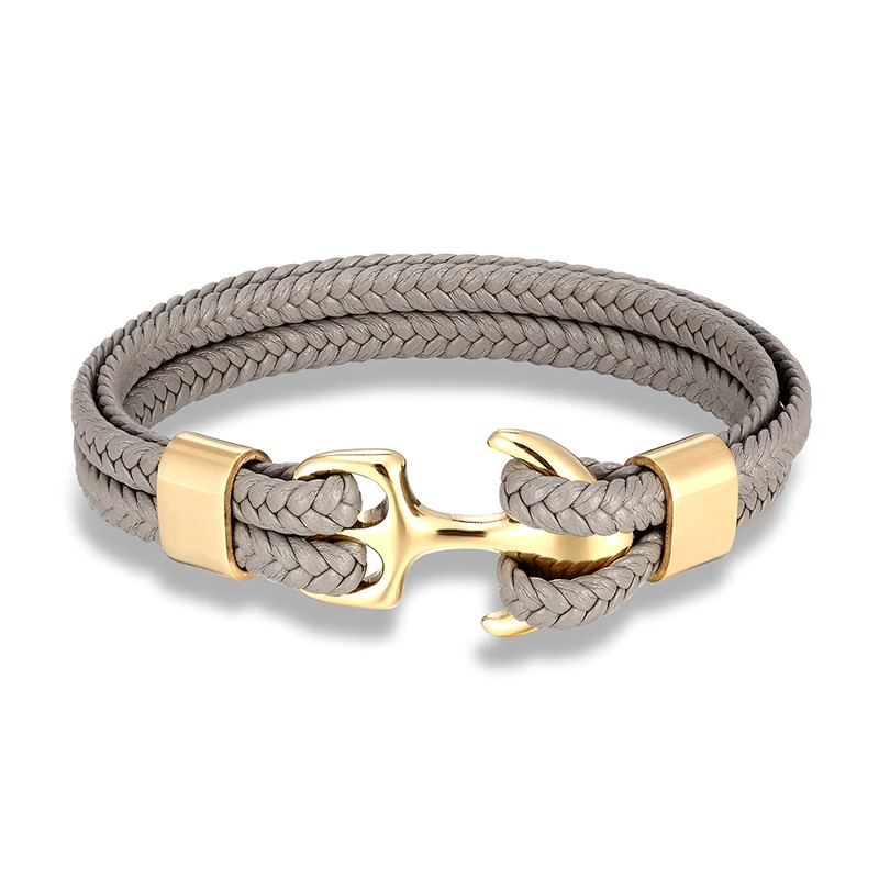 Rope Bracelets With Stainless Steel Anchor / Genuine Leather Bracelets for and