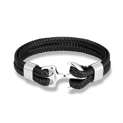 Rope Bracelets With Stainless Steel Anchor / Genuine Leather Bracelets for and