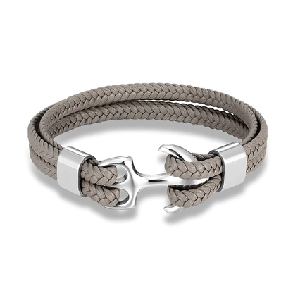 Rope Bracelets With Stainless Steel Anchor / Genuine Leather Bracelets for and