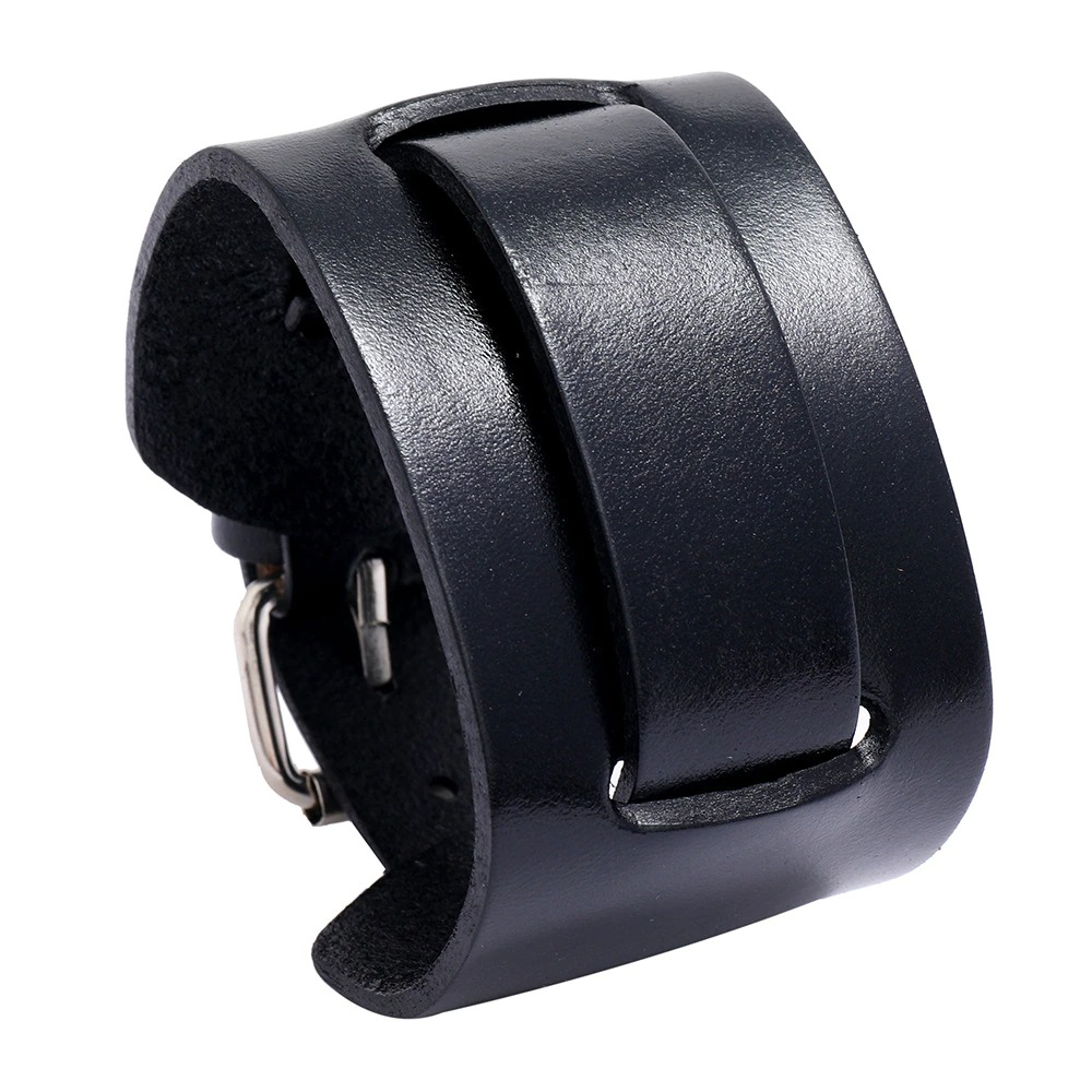 Wide Genuine Leather Bracelet / Brown Black Cuff Bracelets / Punk Wristbands