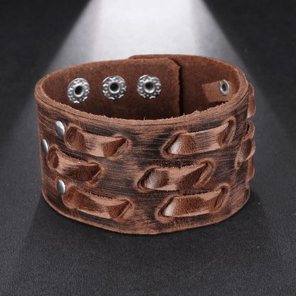 Wide Genuine Leather Bracelet / Brown Wide Cuff Bracelets / Punk Jewelry