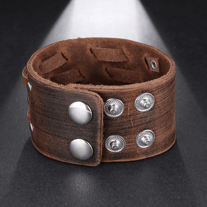 Wide Genuine Leather Bracelet / Brown Wide Cuff Bracelets / Punk Jewelry
