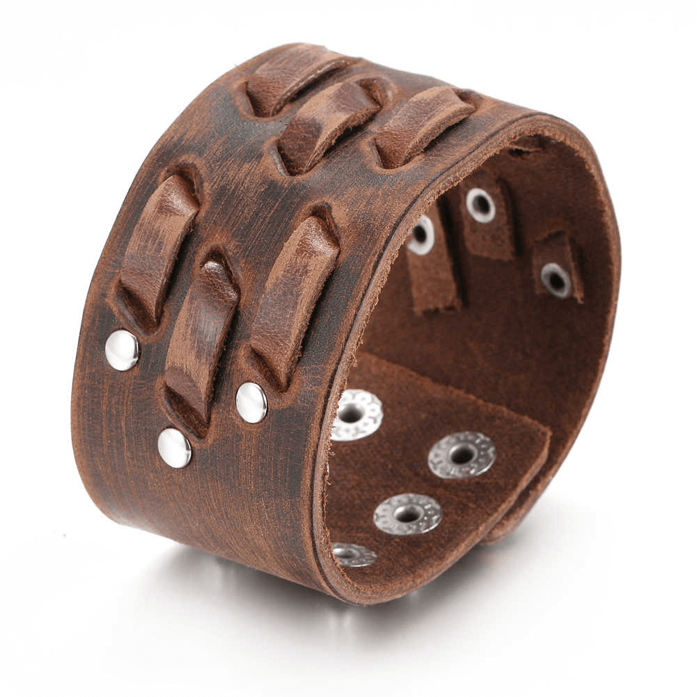 Wide Genuine Leather Bracelet / Brown Wide Cuff Bracelets / Punk Jewelry