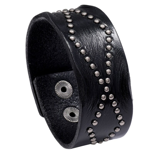 Wide Leather Bracelet / Black Brown Color Bangles / Punk Cuff