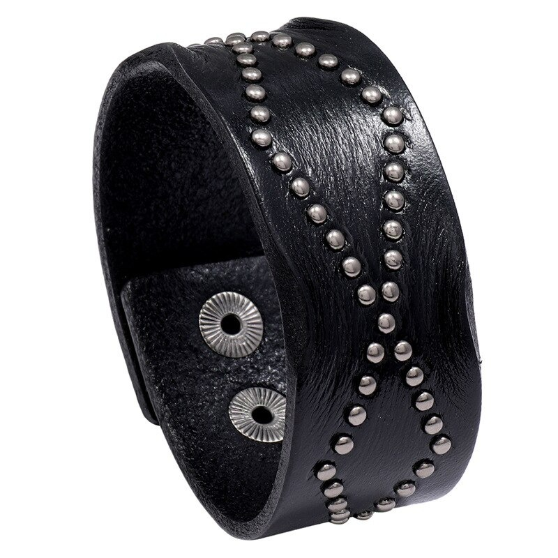 Wide Leather Bracelet / Black Brown Color Bangles / Punk Cuff