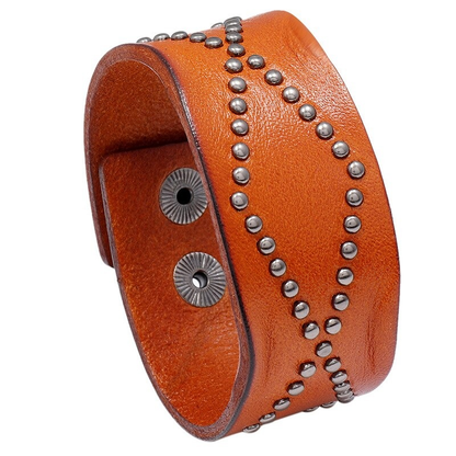Wide Leather Bracelet / Black Brown Color Bangles / Punk Cuff