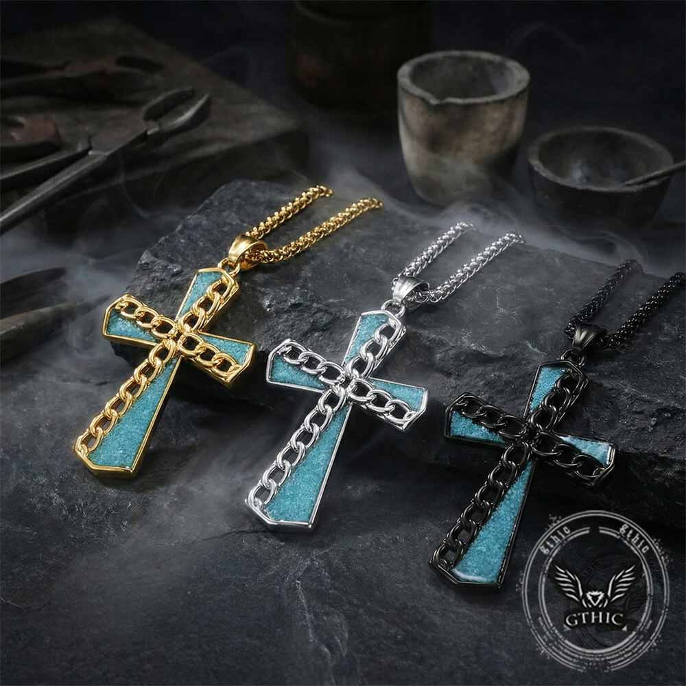 Chain Turquoise Cross Stainless Steel Pendant