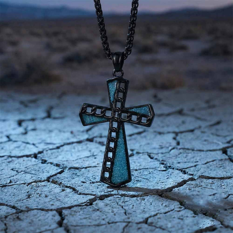 Chain Turquoise Cross Stainless Steel Pendant