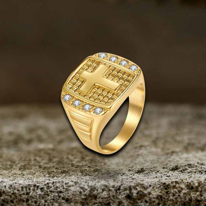 Cross Diamond-set Stainless Steel Ring