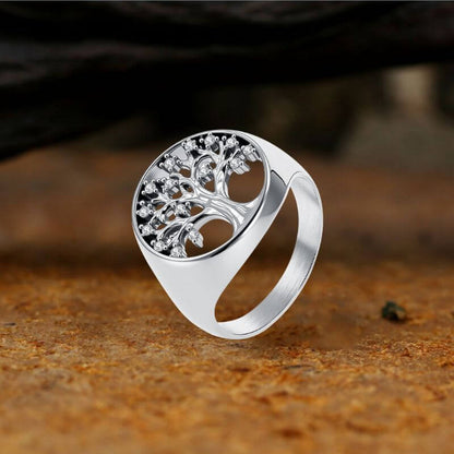 Gem Hollowed Tree of Life Stainless Steel Viking Ring
