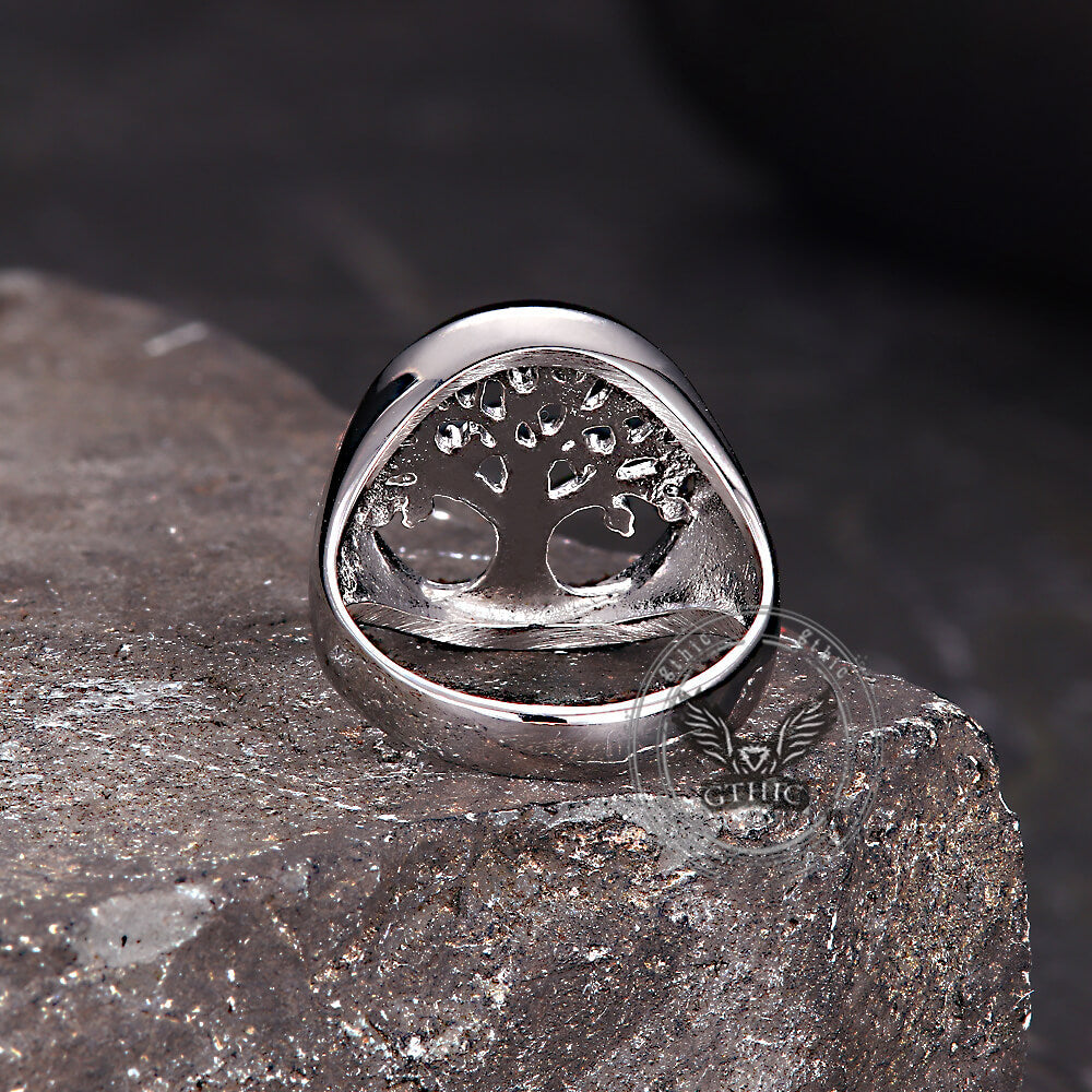 Gem Hollowed Tree of Life Stainless Steel Viking Ring