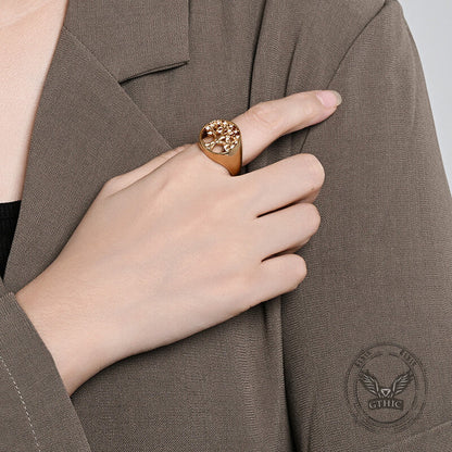 Gem Hollowed Tree of Life Stainless Steel Viking Ring